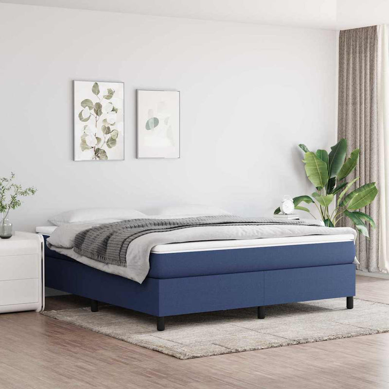 Pat continental cu saltea, albastru, 160x200cm, material textil