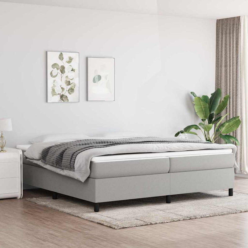 Pat box spring cu saltea, gri deschis, 200x200 cm, textil