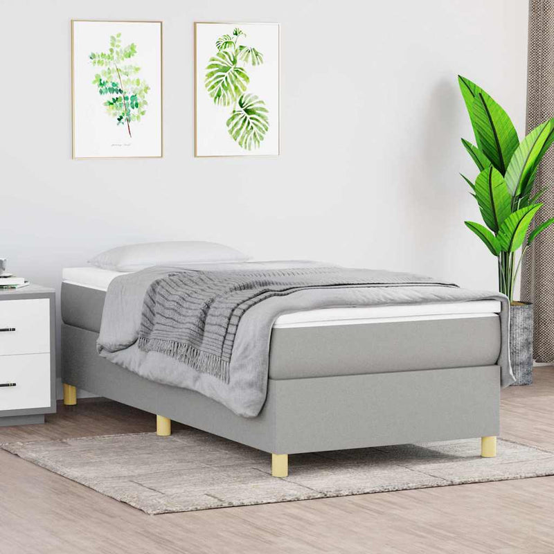 Pat box spring cu saltea, gri deschis, 90x200 cm, textil