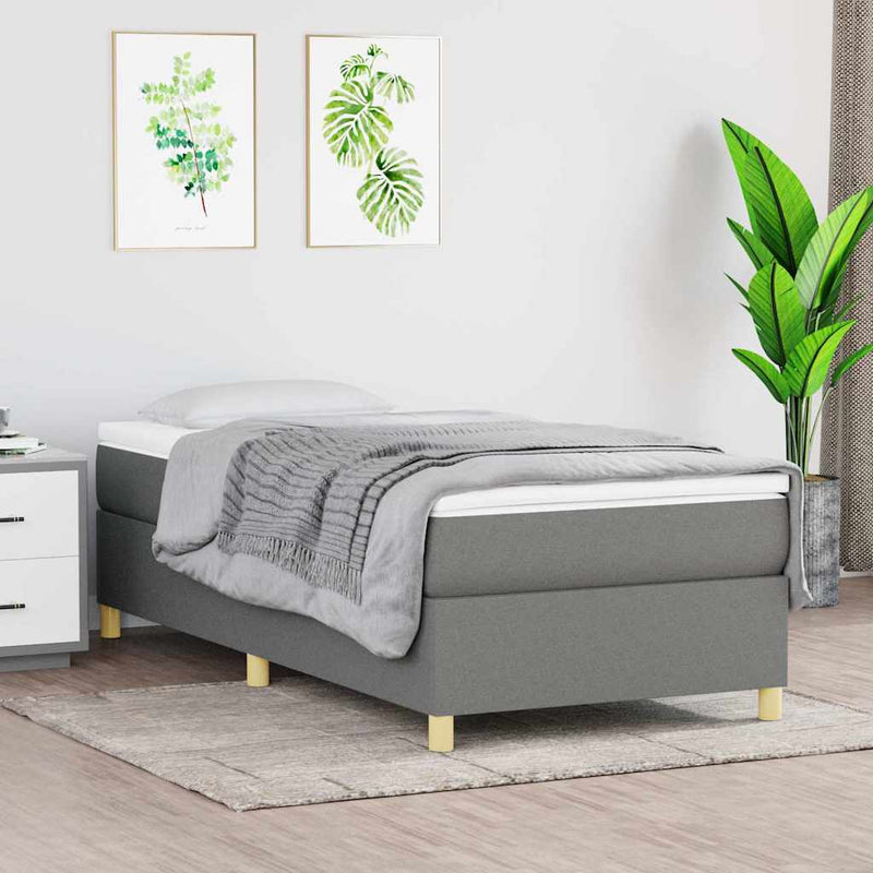 Pat box spring cu saltea, gri închis, 100x200 cm, textil