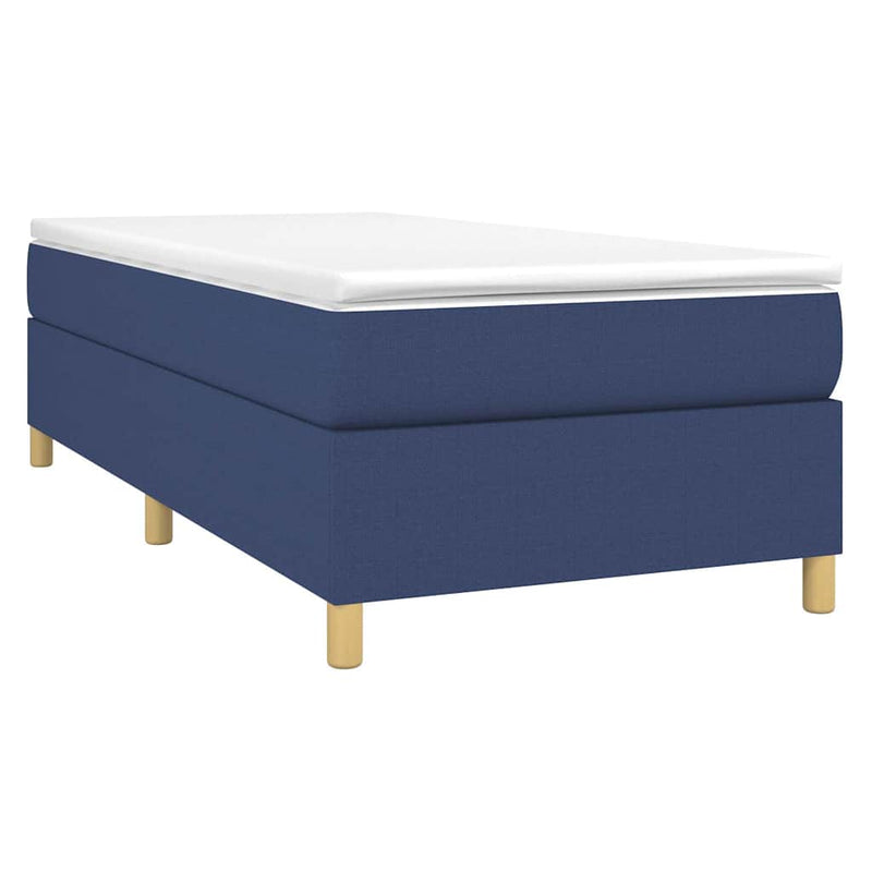 Pat box spring cu saltea, albastru, 100x200 cm, textil