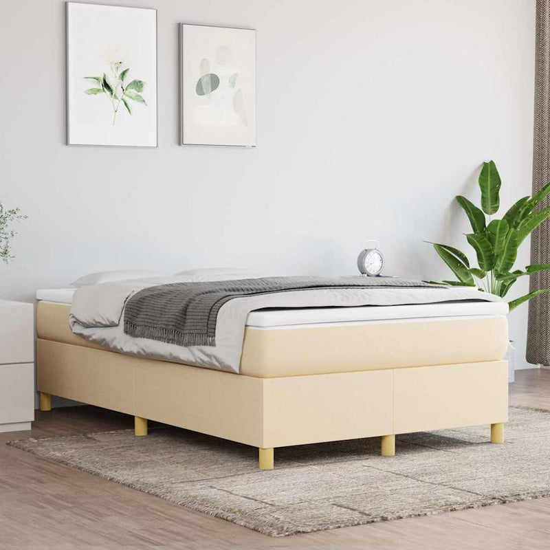 Pat box spring cu saltea, crem, 120x200 cm, textil