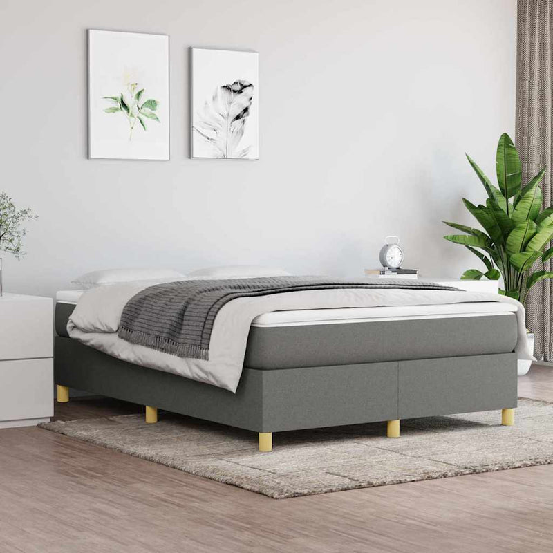 Pat box spring cu saltea, gri închis, 140x190 cm, textil