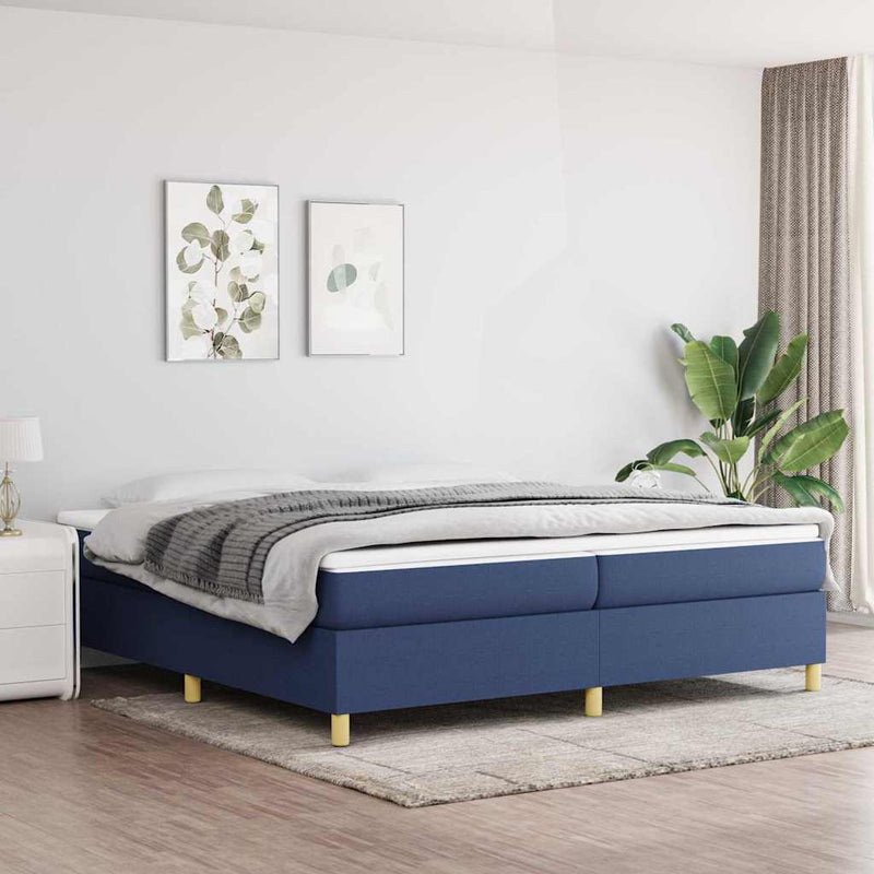 Pat box spring cu saltea, albastru, 200x200 cm, textil