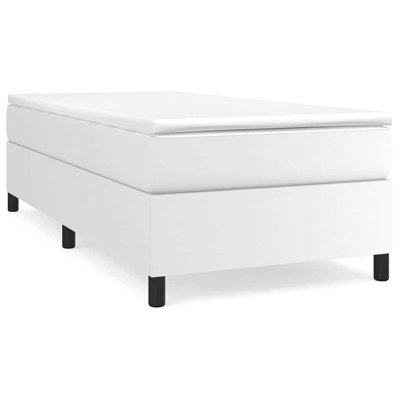 Pat box spring cu saltea, alb, 90x200 cm, piele ecologică