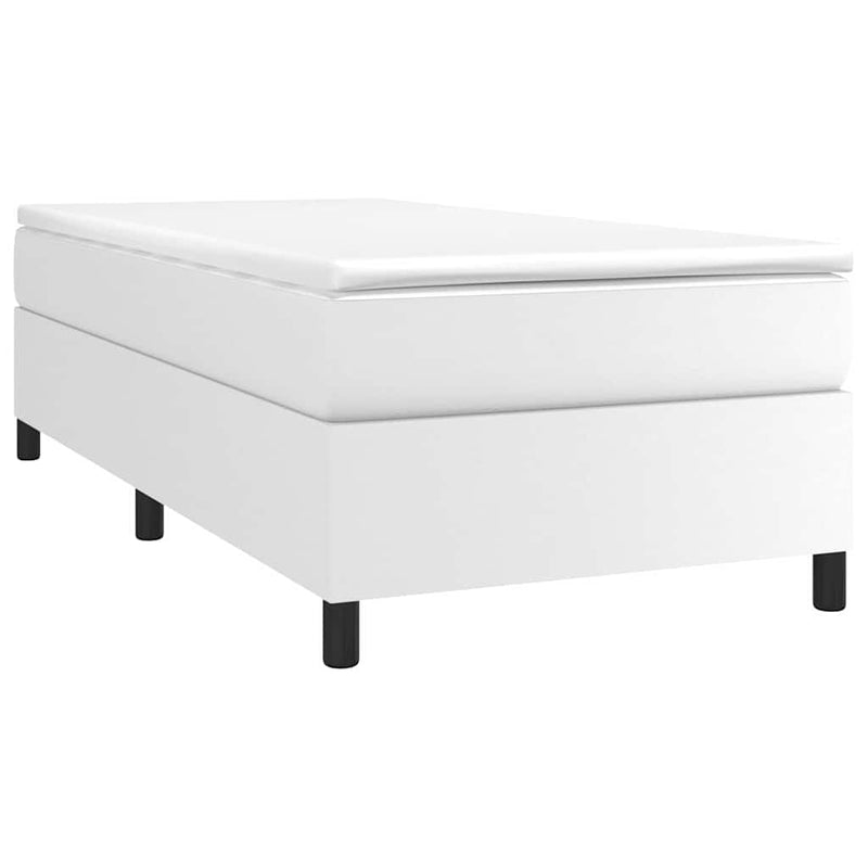 Pat box spring cu saltea, alb, 90x200 cm, piele ecologică