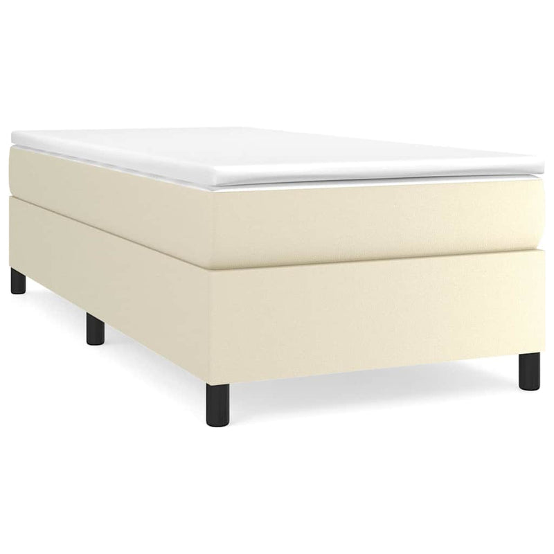 Pat box spring cu saltea, crem, 90x200 cm, piele ecologică