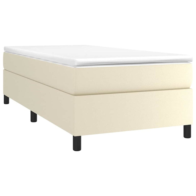 Pat box spring cu saltea, crem, 90x200 cm, piele ecologică