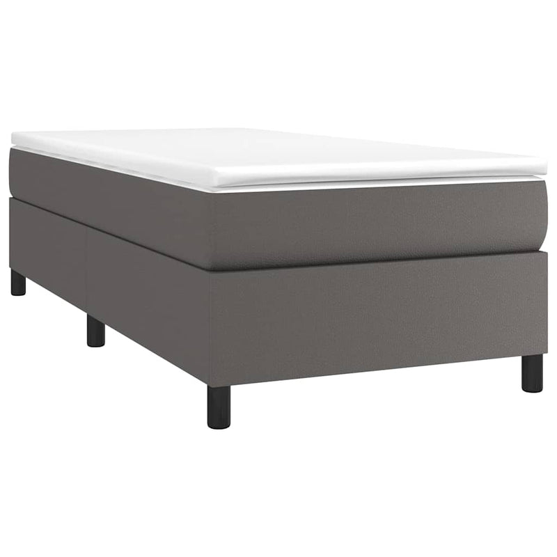 Pat box spring cu saltea, gri, 90x200 cm, piele ecologică