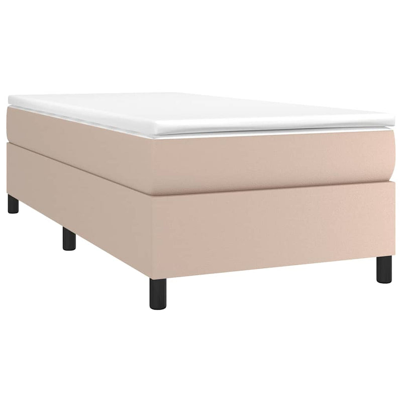 Pat box spring cu saltea, cappuccino, 100x200cm piele ecologică