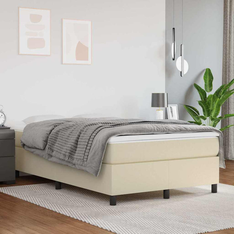 Pat box spring cu saltea, crem, 120x200 cm, piele ecologică