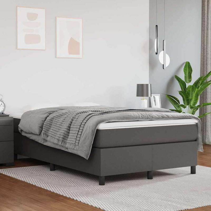 Pat box spring cu saltea, gri, 120x200 cm, piele ecologică