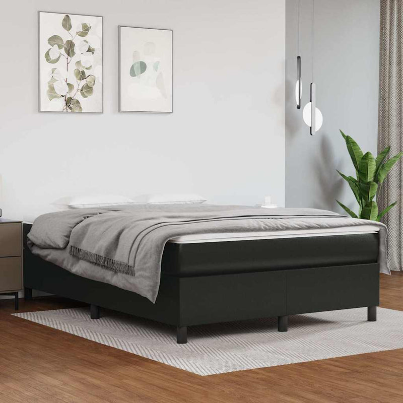 Pat box spring cu saltea, negru, 140x190 cm, piele ecologică