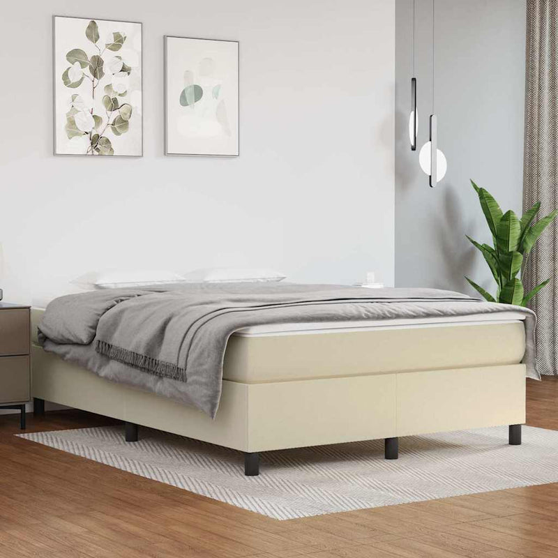 Pat box spring cu saltea, crem, 140x190 cm, piele ecologică