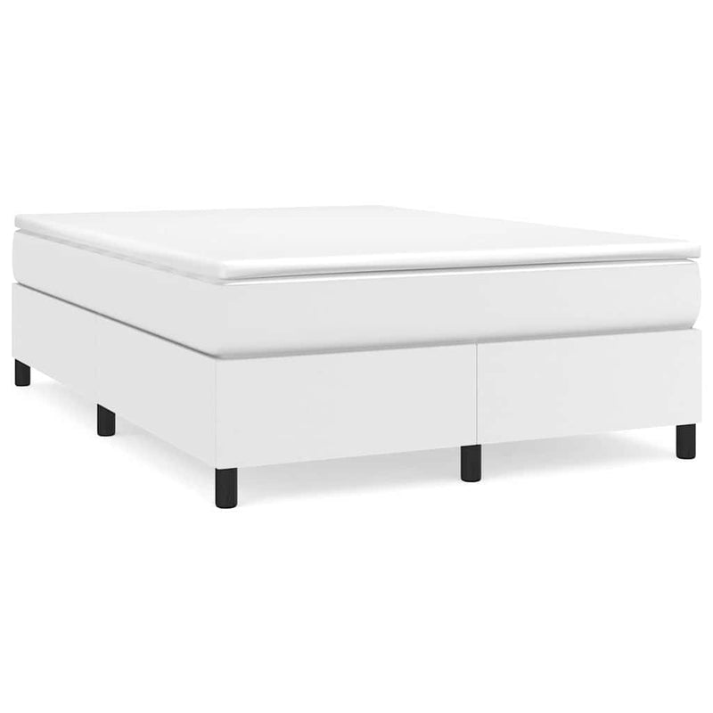 Pat box spring cu saltea, alb, 140x200 cm, piele ecologică
