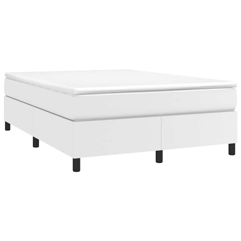 Pat box spring cu saltea, alb, 140x200 cm, piele ecologică