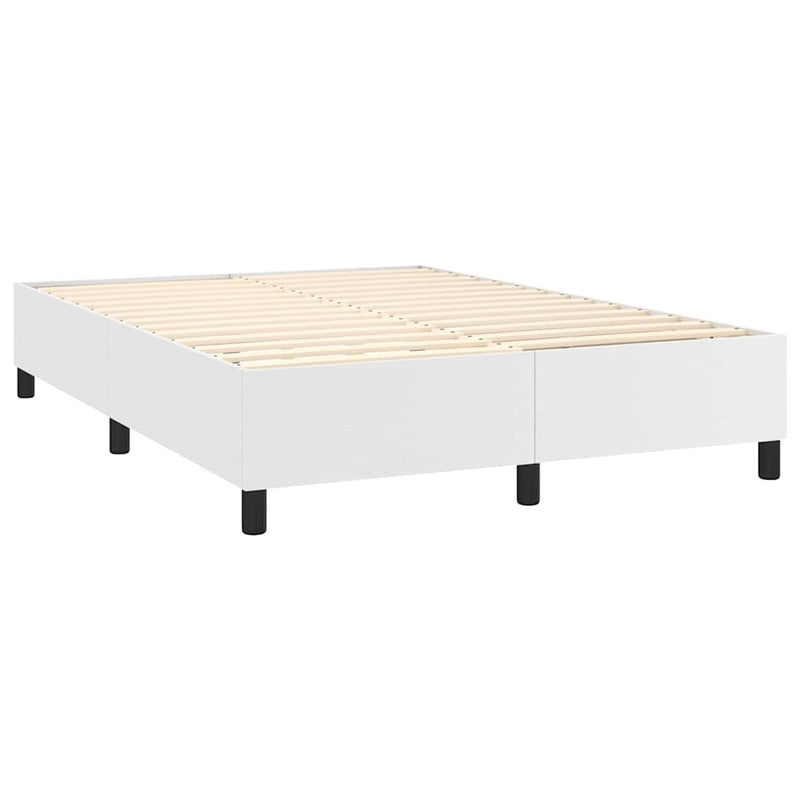 Pat box spring cu saltea, alb, 140x200 cm, piele ecologică