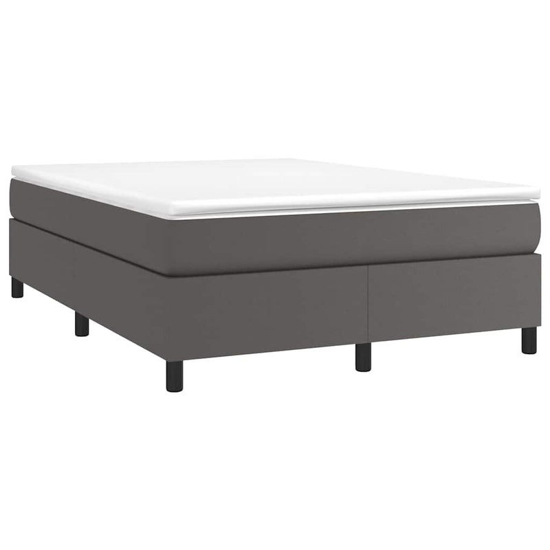 Pat box spring cu saltea, gri, 140x200 cm, piele ecologică