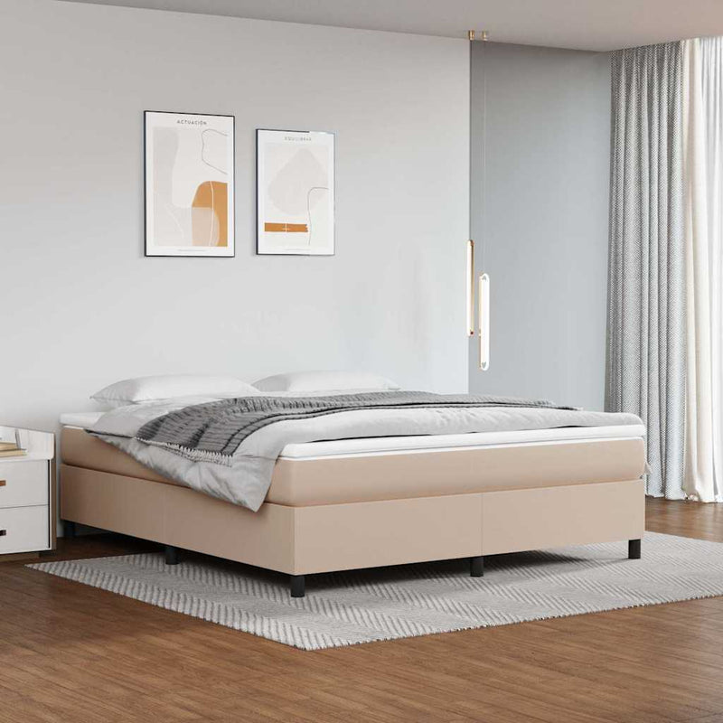 Pat box spring cu saltea, cappuccino, 160x200cm piele ecologică