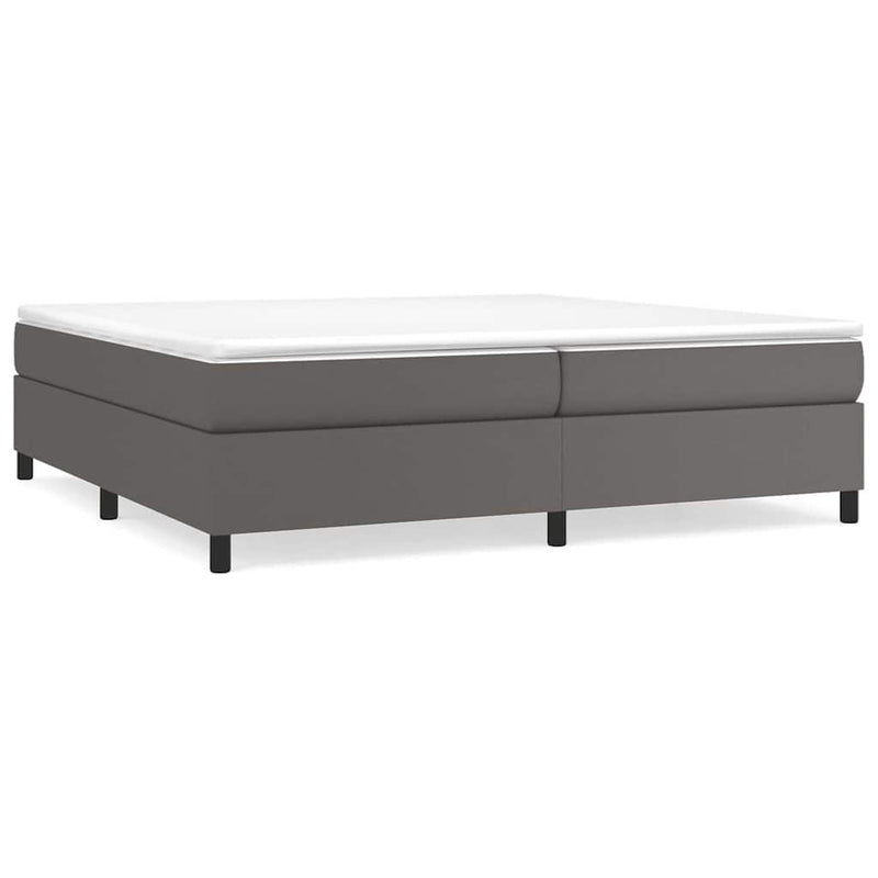 Pat box spring cu saltea, gri, 200x200 cm, piele ecologică