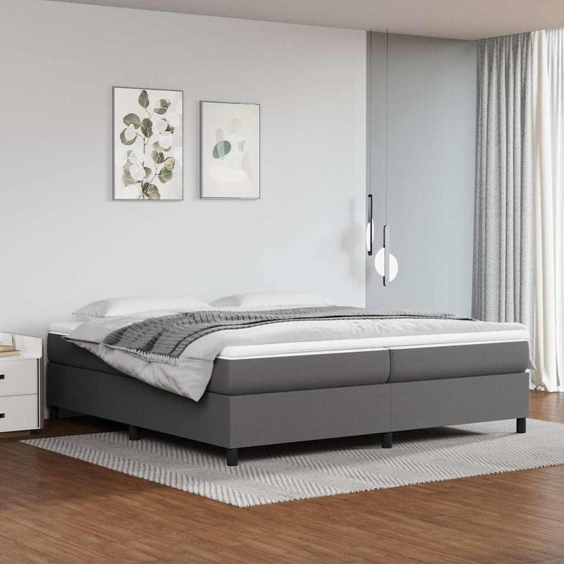 Pat box spring cu saltea, gri, 200x200 cm, piele ecologică