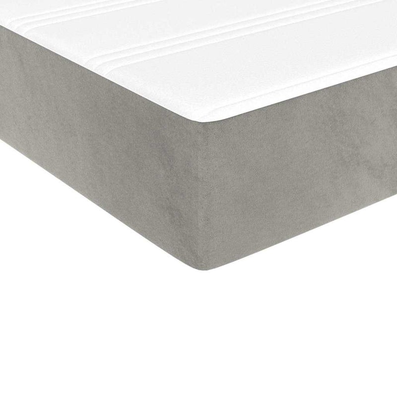 Pat box spring cu saltea, gri deschis, 80x200 cm, catifea