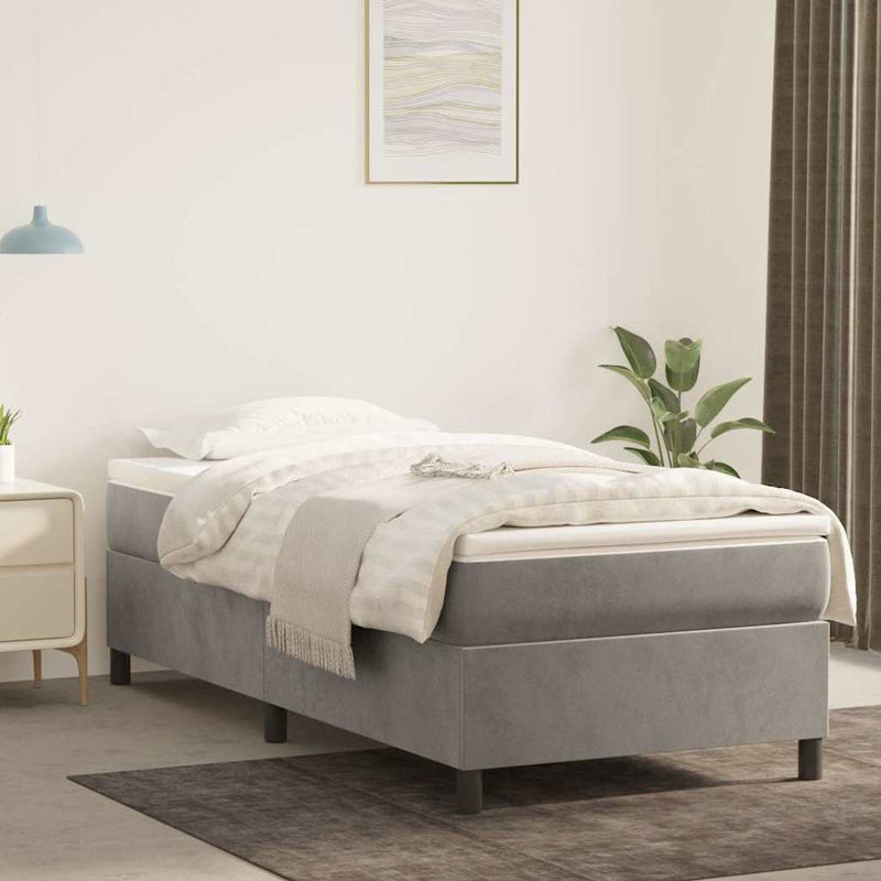 Pat box spring cu saltea, gri deschis, 80x200 cm, catifea