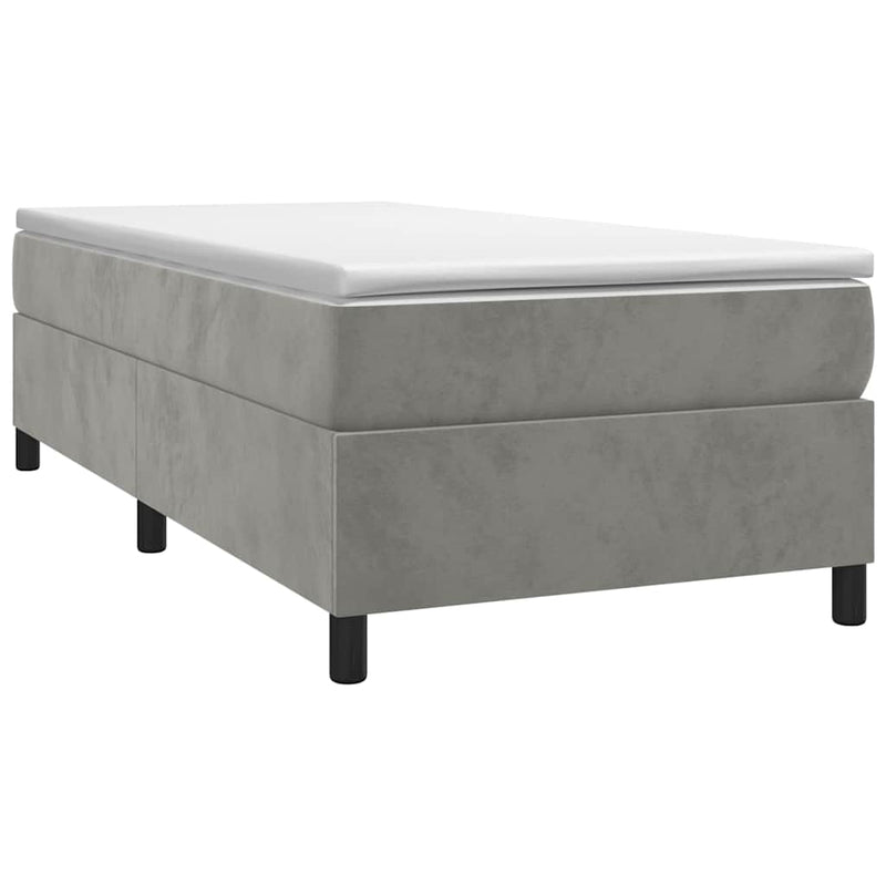 Pat box spring cu saltea, gri deschis, 90x190 cm, catifea