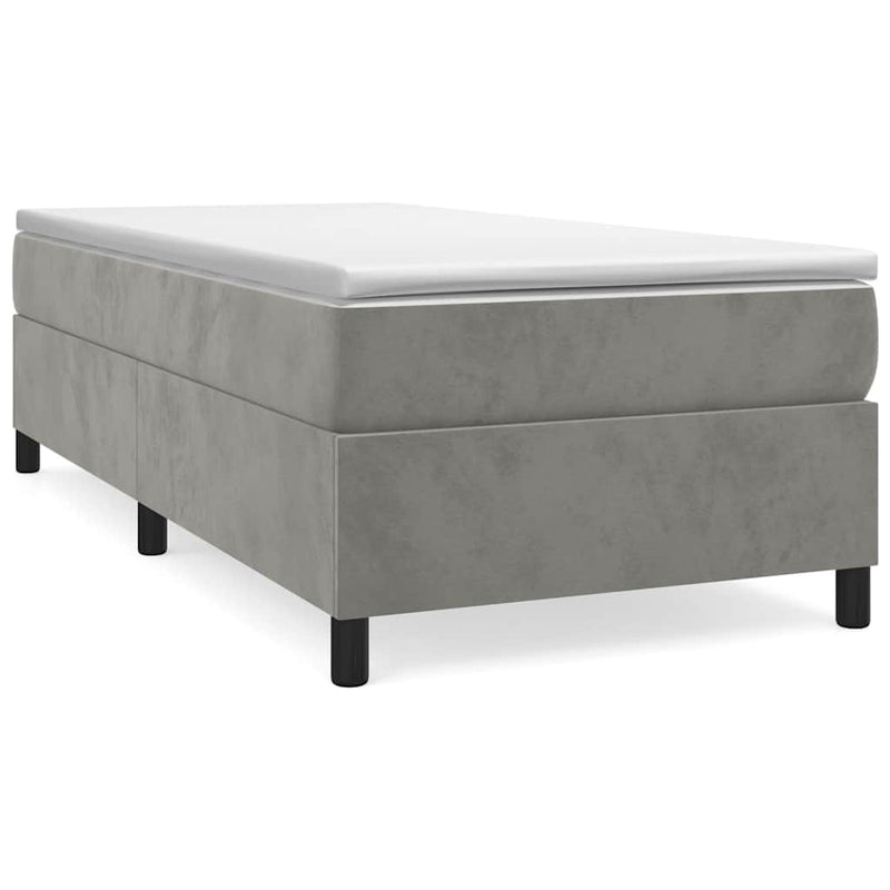 Pat box spring cu saltea, gri deschis, 90x200 cm, catifea