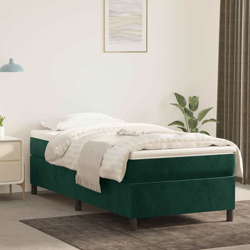 Pat box spring cu saltea, verde închis, 90x200 cm, catifea