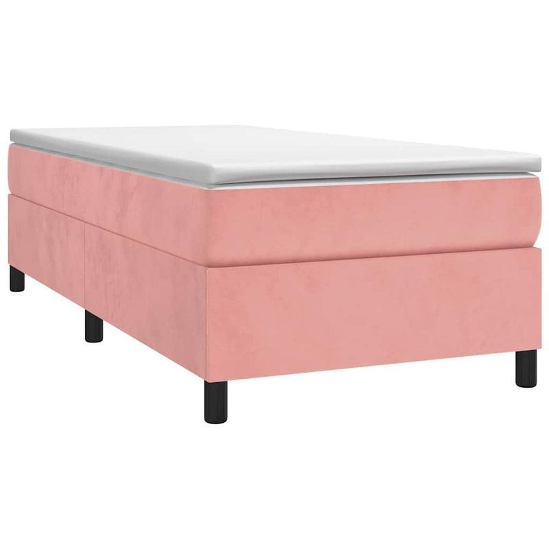 Pat box spring cu saltea, roz, 90x200 cm, catifea