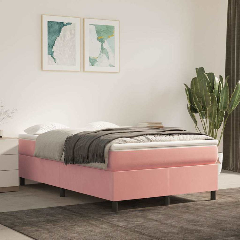 Pat box spring cu saltea, roz, 120x200 cm, catifea