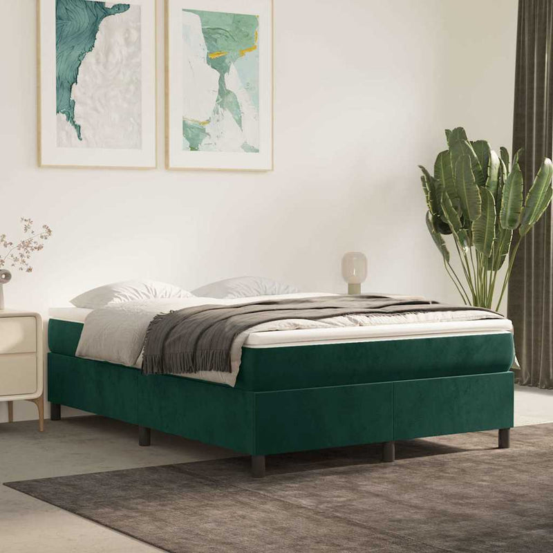 Pat box spring cu saltea, verde închis, 140x190 cm, catifea