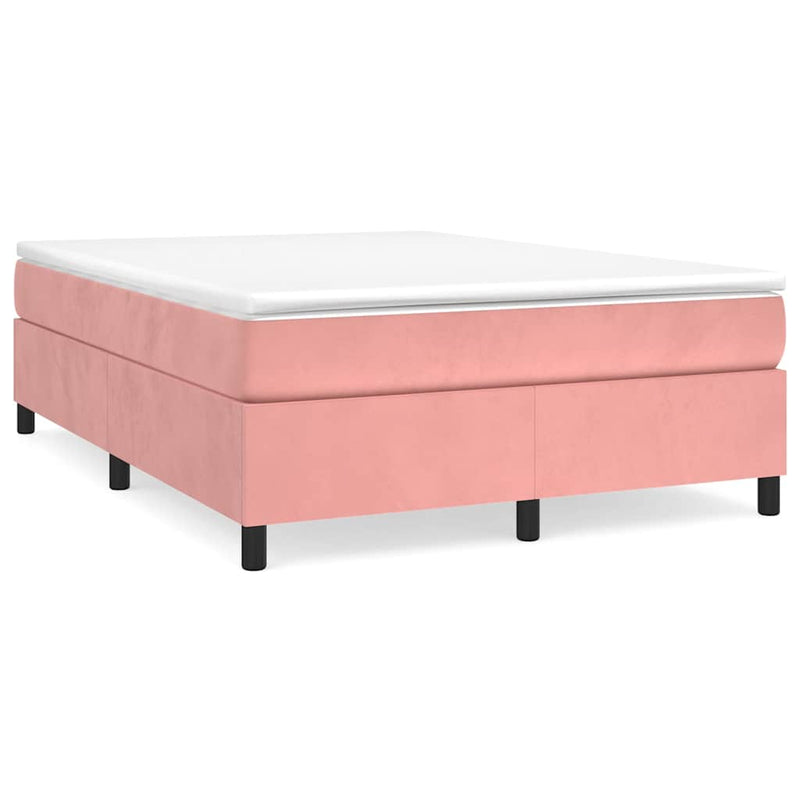 Pat box spring cu saltea, roz, 140x190 cm, catifea