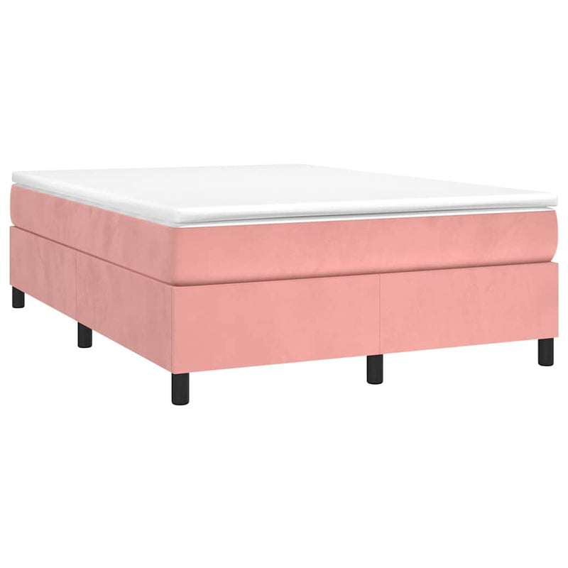 Pat box spring cu saltea, roz, 140x190 cm, catifea