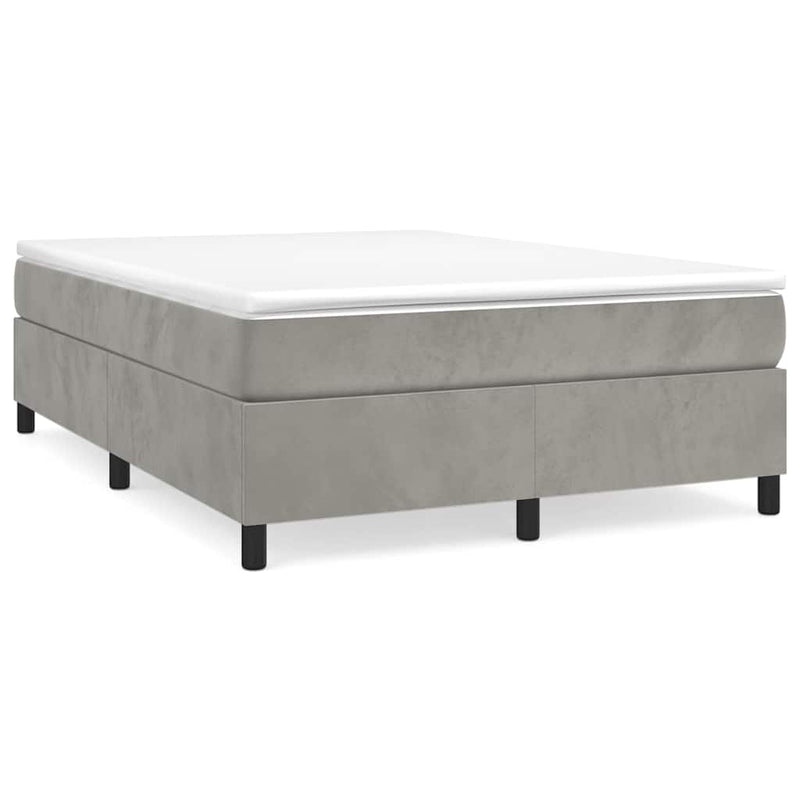 Pat box spring cu saltea, gri deschis, 140x200 cm, catifea