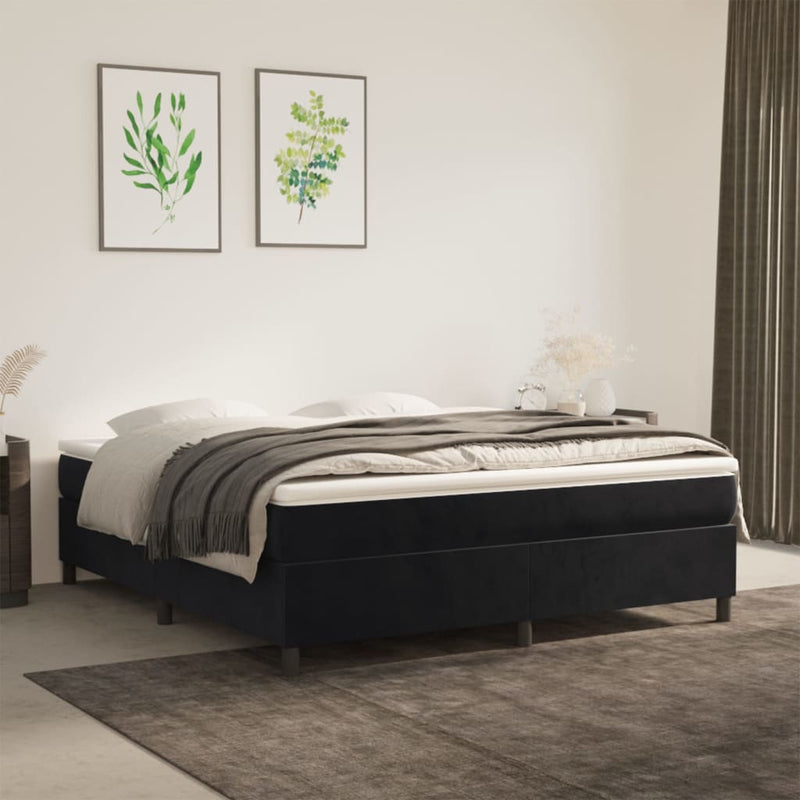 Pat box spring cu saltea, negru, 160x200 cm, catifea