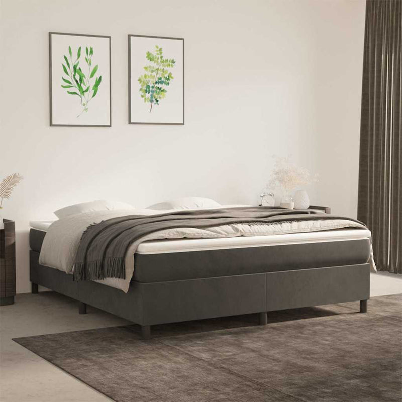 Pat box spring cu saltea, gri închis, 180x200 cm, catifea