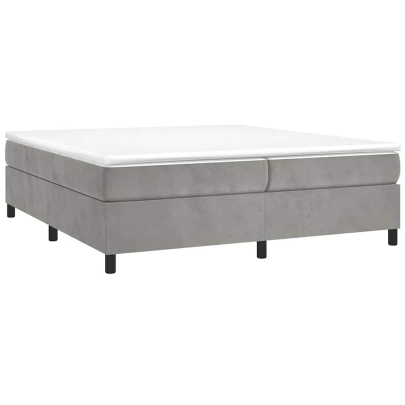 Pat box spring cu saltea, gri deschis, 200x200 cm, catifea