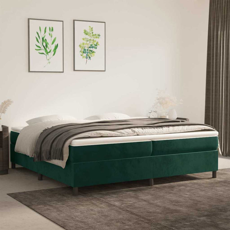 Pat box spring cu saltea, verde închis, 200x200 cm, catifea