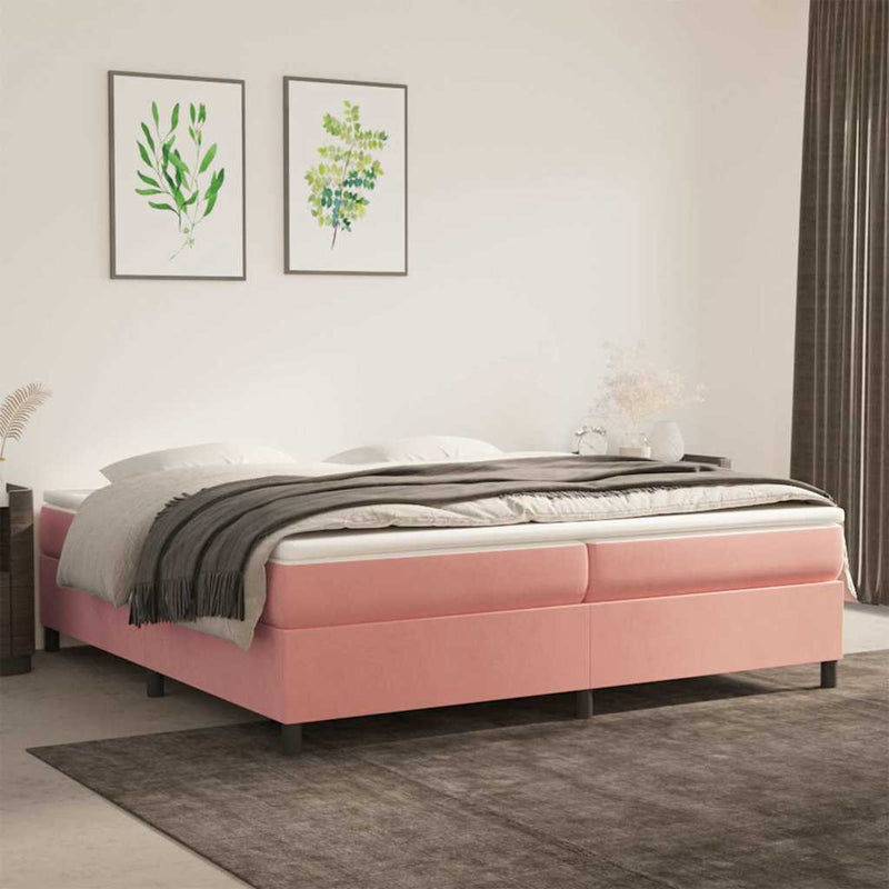 Pat box spring cu saltea, roz, 200x200 cm, catifea