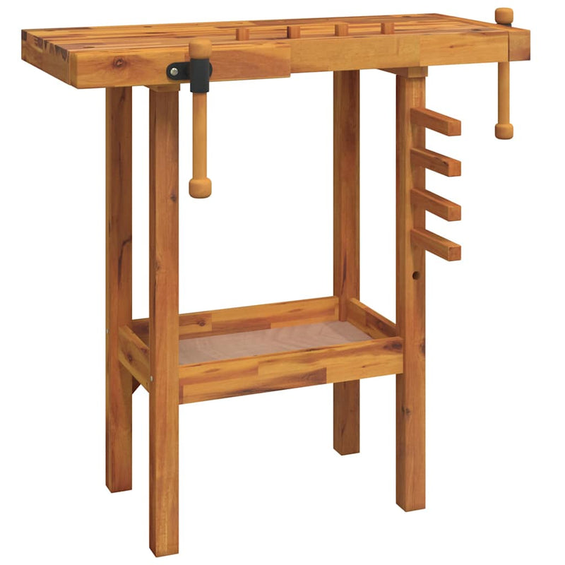 Banc de lucru cu menghine, 92x48x83 cm, lemn masiv de acacia
