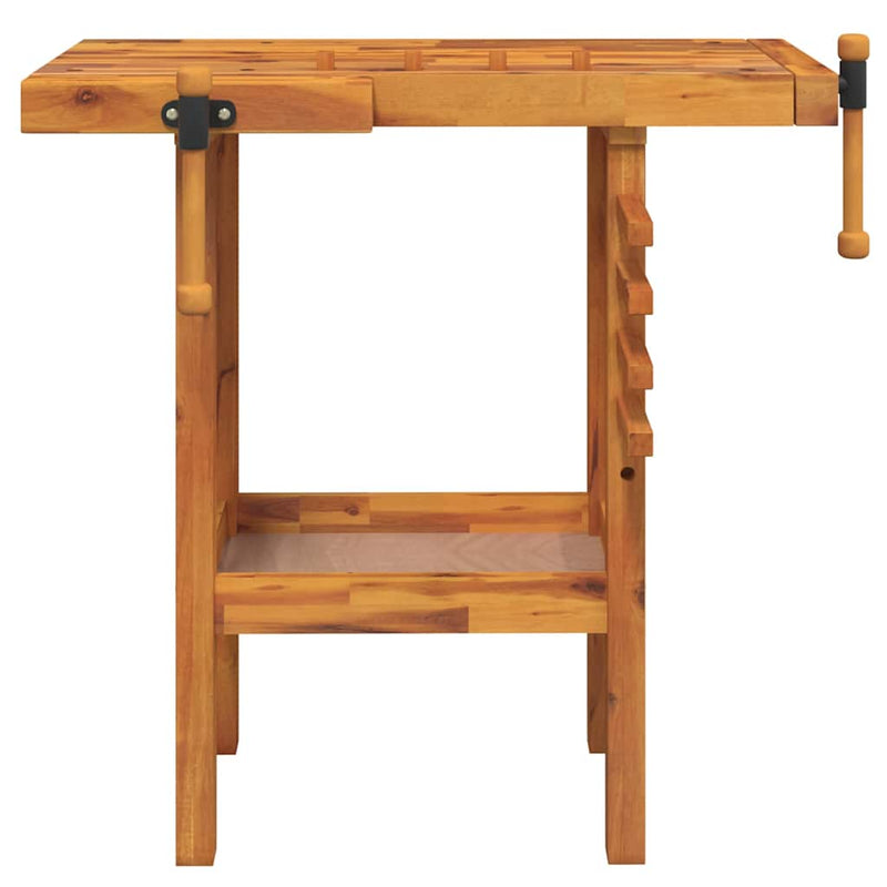 Banc de lucru cu menghine, 92x48x83 cm, lemn masiv de acacia