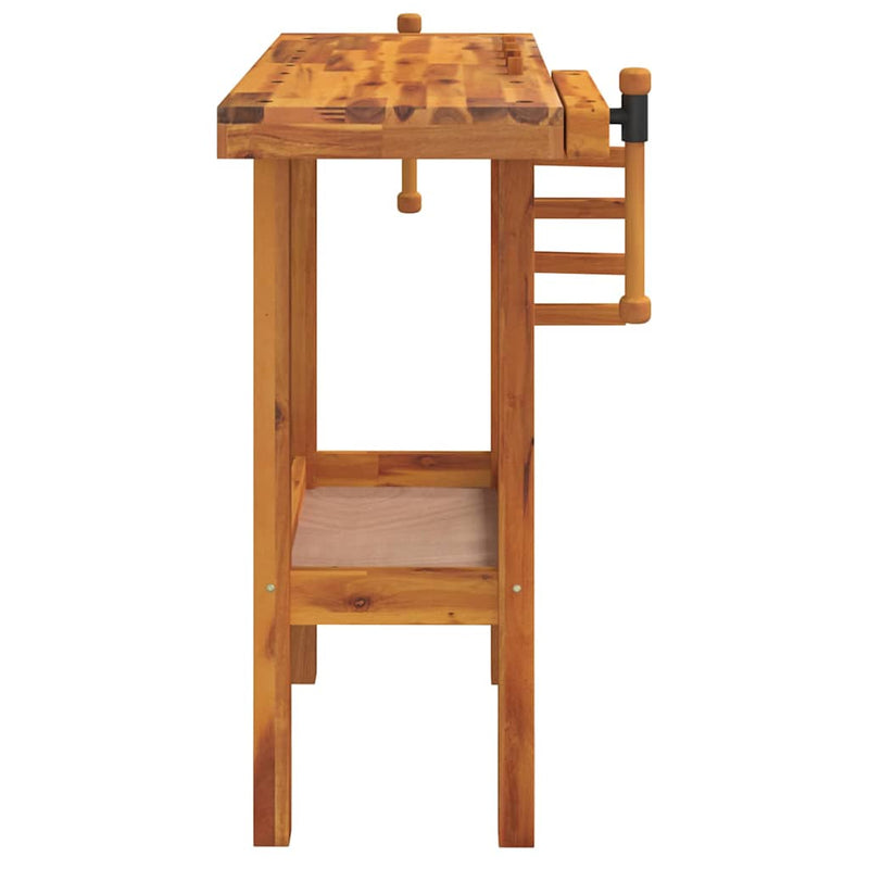 Banc de lucru cu menghine, 92x48x83 cm, lemn masiv de acacia