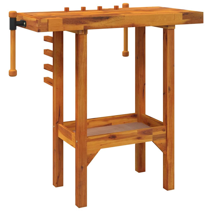 Banc de lucru cu menghine, 92x48x83 cm, lemn masiv de acacia