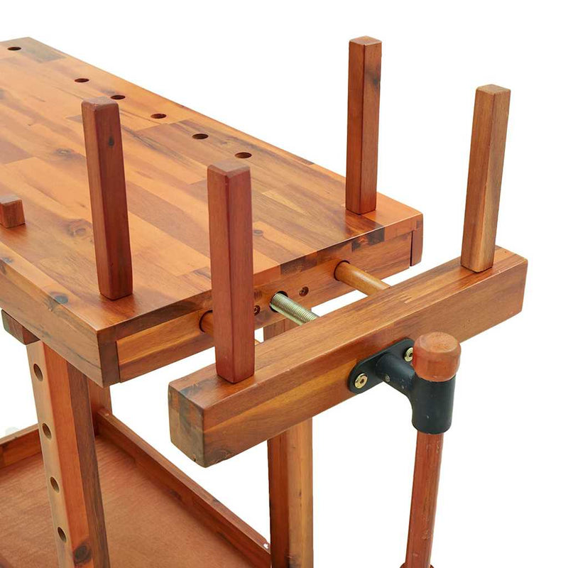 Banc de lucru cu menghine, 92x48x83 cm, lemn masiv de acacia