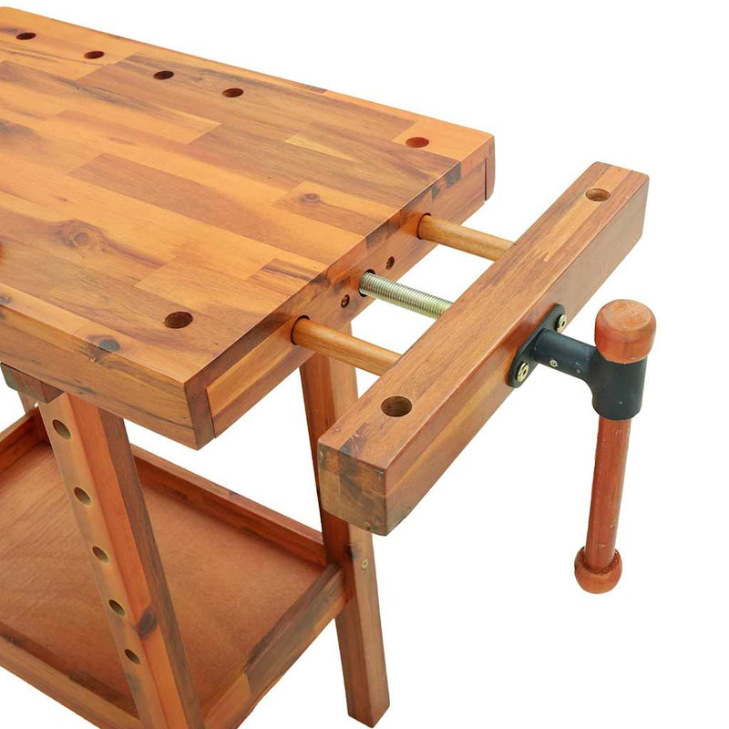 Banc de lucru cu menghine, 92x48x83 cm, lemn masiv de acacia
