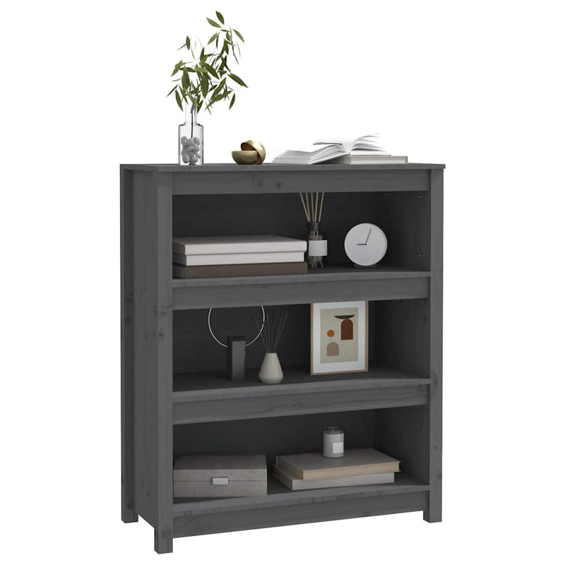 Bibliotecă, gri, 80x35x97 cm, lemn masiv de pin