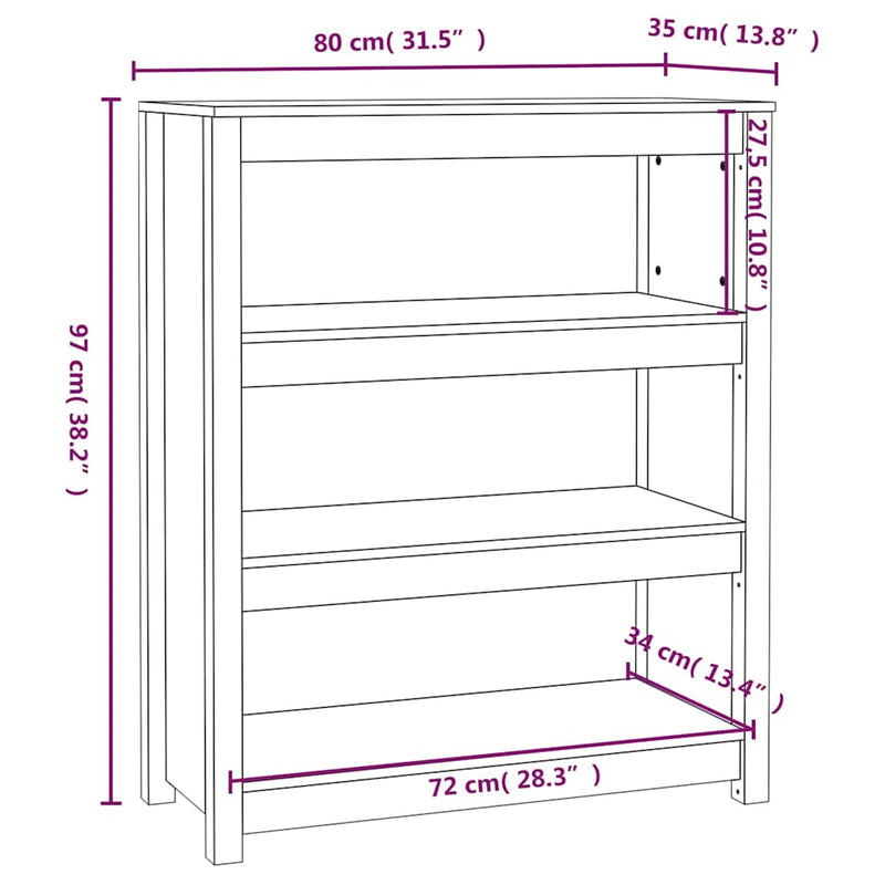 Bibliotecă, gri, 80x35x97 cm, lemn masiv de pin