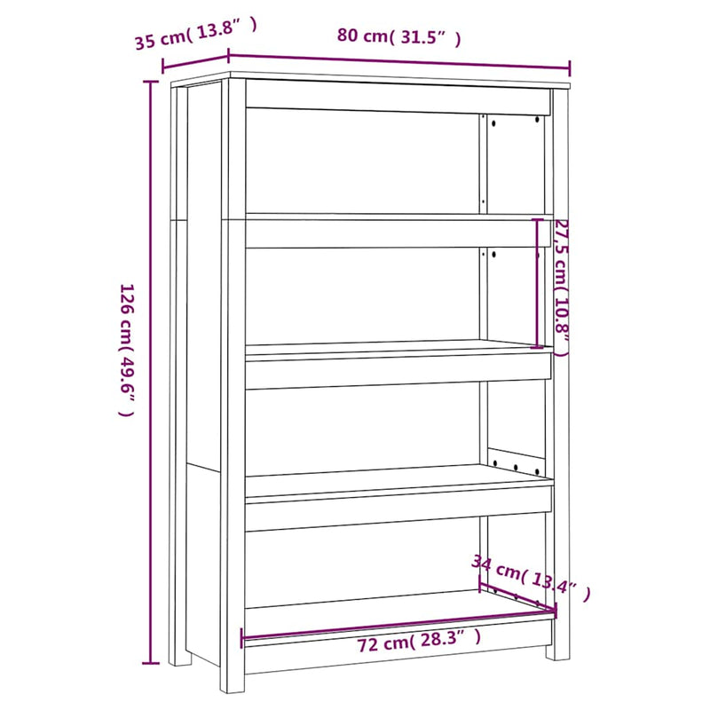 Bibliotecă, maro miere, 80x35x126 cm, lemn masiv de pin